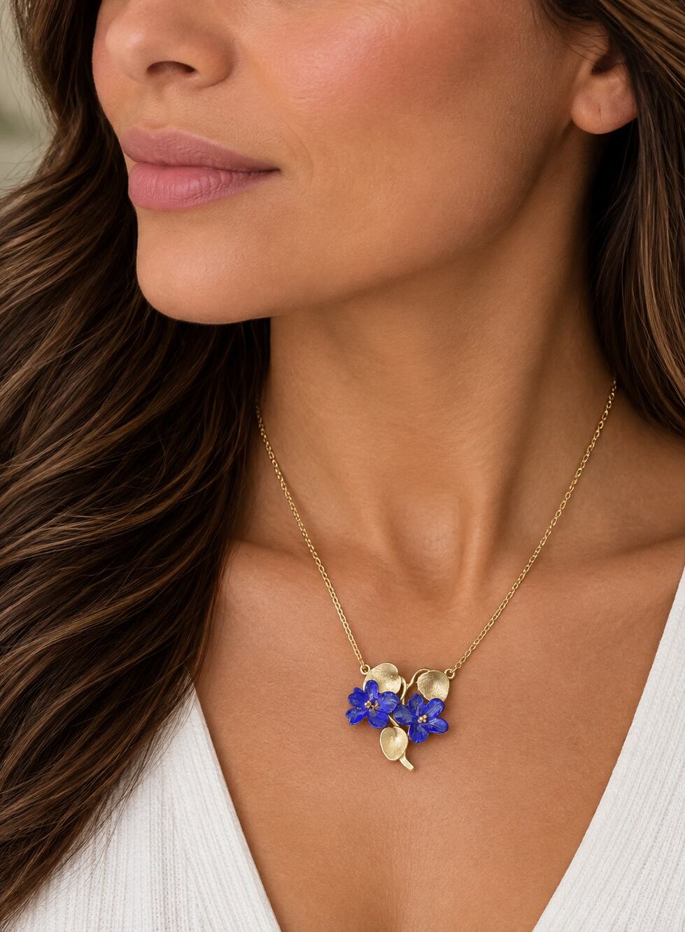 Michael Michaud Wild Violet Double Flower Pendant Necklace